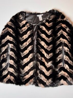 Alberto Makali Faux Fur Cape with Arm Holes Elegant Evening Wrap Large